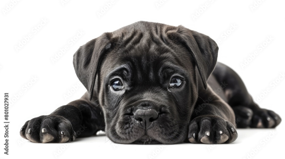 Isolated Black Cane Corso Puppy on White Background. Adorable Domestic Pet Dog with Cute Expression Isolated Black Cane Corso Puppy on White Background. Adorable Domestic Pet Dog with Cute Expression