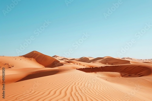 An endless desert horizon  with dunes merging into the sky.