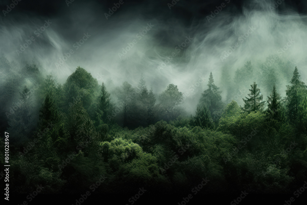View of green forest trees View of green forest trees