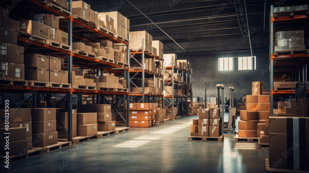 Illustration warehouse with packages neatly arranged on shelves Illustration warehouse with packages neatly arranged on shelves