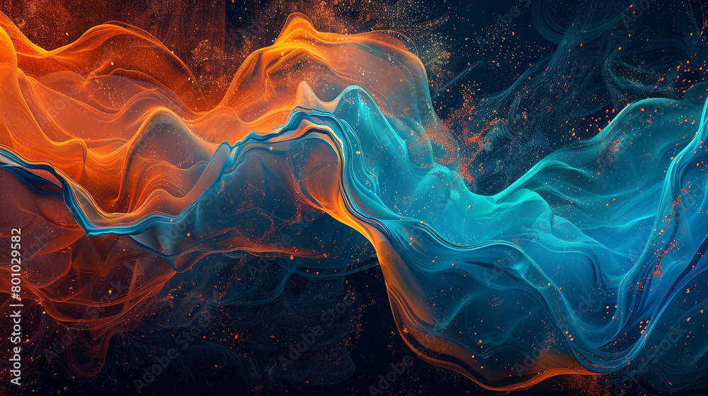 Dynamic spectrum of vivid orange and electric blue waves pulsing with creative energy.