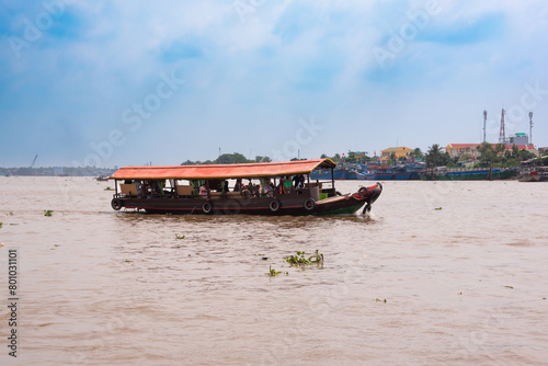 Traditional boats on famous Mekong river in Vietnam