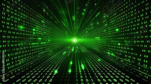 Digital Binary Tunnel with Green Matrix Code Background