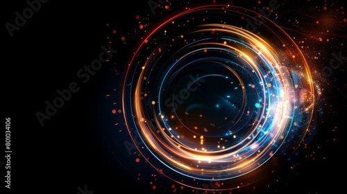 Abstract digital art featuring concentric circles with a radiant glow and sparkling particles on a dark background, creating a dynamic and futuristic feel.