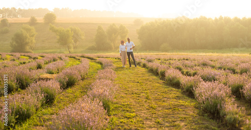 Beautiful couple on the lavender field