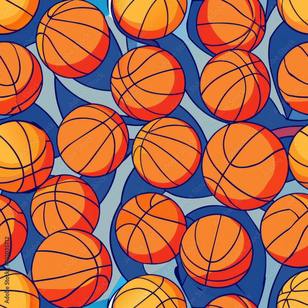 Seamless pattern of basketballs dribbling across a court, Generative AI