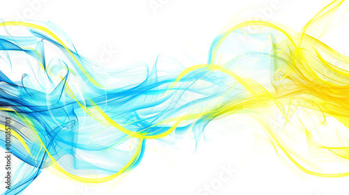 Dynamic neon blue and yellow spectrum wave lines suggesting a sense of energy, isolated on a solid white background."