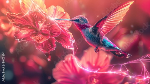 Hummingbird Animal Plexus White Pink Flower Background Digital Desktop Wallpaper HD 4k Network Light Glowing Laser Motion Bright Abstract