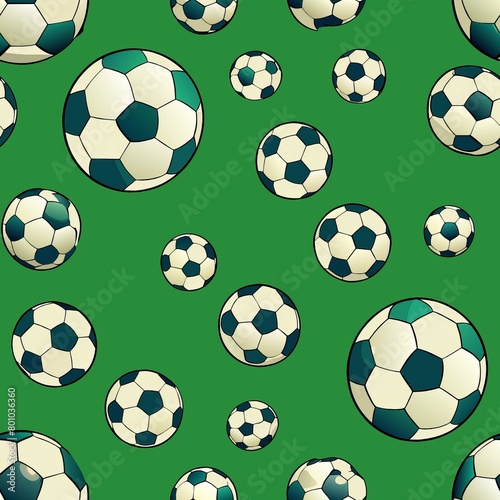 Seamless pattern of soccer balls scattered across a green field  Generative AI