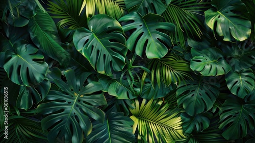 Tropical Leaves Background, Tropical leaves foliage plant bush floral arrangement nature backdrop isolated on white background, large green leaves of monstera or split-leaf the tropical foliage plant  © Liaqat 