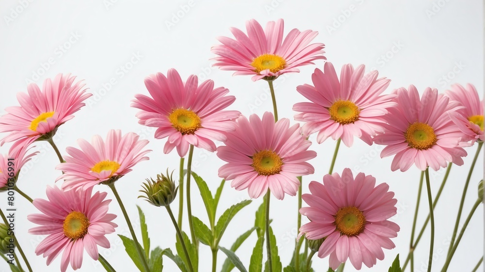closeup of pink daisy flowers on plain white background from Generative AI closeup of pink daisy flowers on plain white background from Generative AI