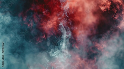Vivid swirls of smoke in red, blue, and purple hues create a dynamic motion background with a mysterious atmosphere