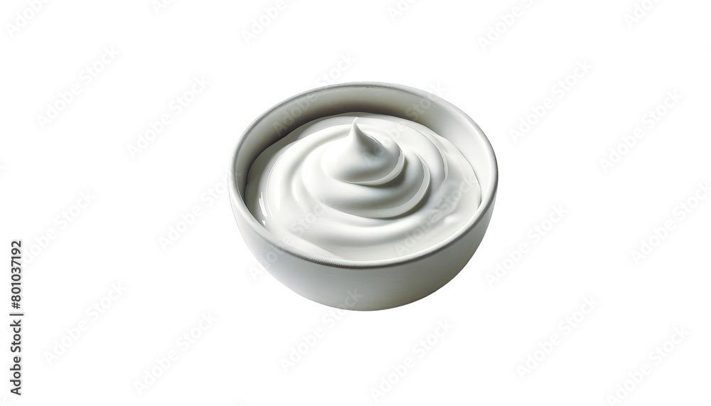 A white bowl of cream is sitting on a white background A white bowl of cream is sitting on a white background