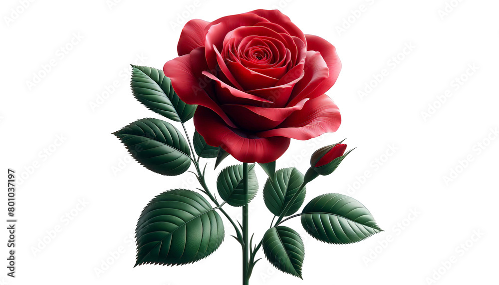 A red rose with green leaves A red rose with green leaves