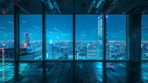 large panoramic windows view of the city at night © Андрей Трубицын