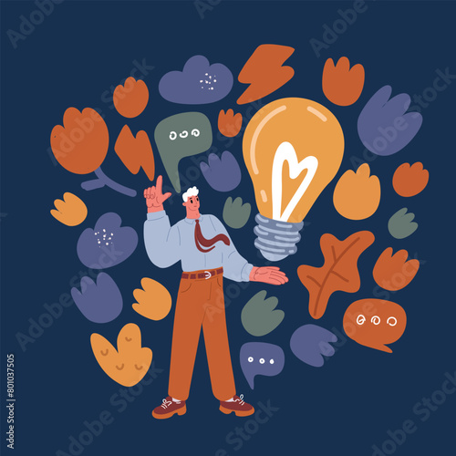 Cartoon vector illustration of Collaboration concept. Completing business idea. Cooperation, teamwork. Successful solution puzzle. Holding light bulb. Idea concept with innovation and inspiration