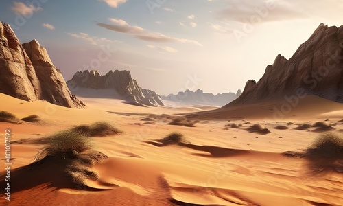 desert landscape with shifting sand dunes jagged rock