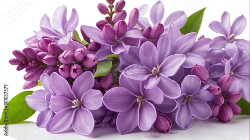 closeup of purple lilac flowers on plain white background from Generative AI