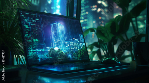 Amidst the urban jungle, a developer's laptop screen serves as a portal to a realm of infinite possibilities, the glow of the monitor reflecting the relentless drive and passion th