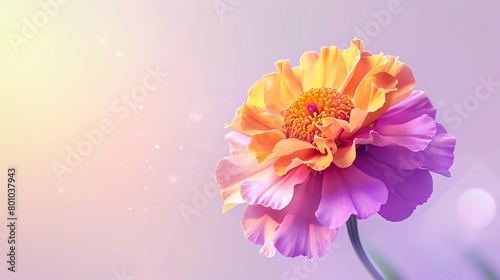 Marigold in bloom  gradient purple to white background  beauty and wellness magazine cover  crisp morning light  central perspective