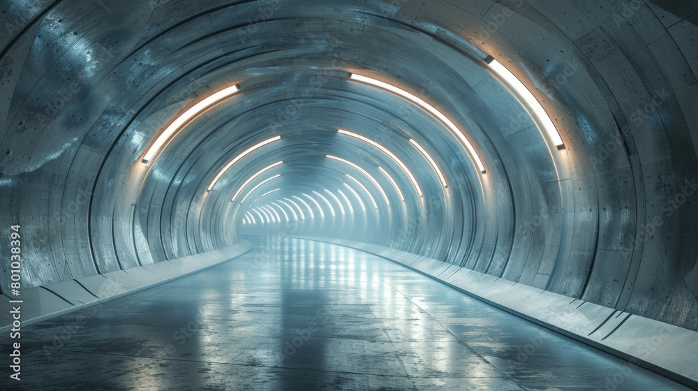 Empty curved underground tunnel designed for ad mockups