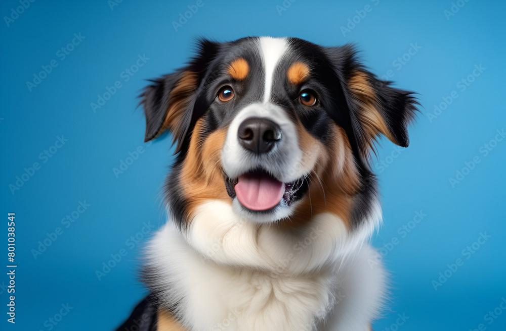 portrait of amazing healthy and happy smart black and white border collie in the photo studio on the blue background portrait of amazing healthy and happy smart black and white border collie in the photo studio on the blue background