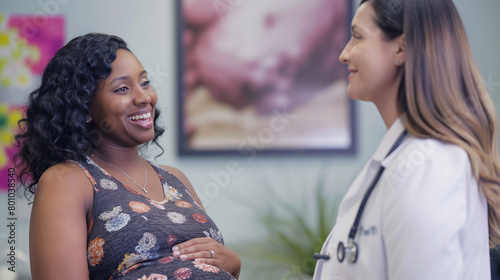 As she discusses her birth plan with her obstetrician, the pregnant woman's smile conveys confidence and excitement for the upcoming delivery, trusting in her doctor's expertise an
