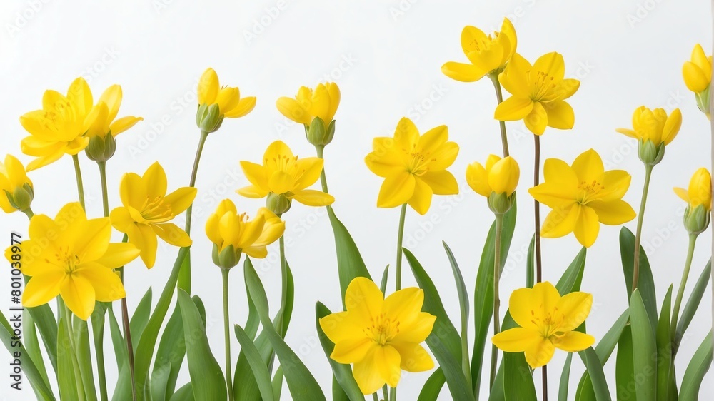 closeup of yellow spring flowers on plain white background from Generative AI closeup of yellow spring flowers on plain white background from Generative AI