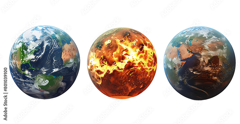 Set of isolated planets. On transparent background