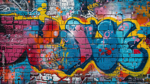 Colorful and vibrant graffiti art covering an entire urban wall  showcasing creativity  self-expression  and urban culture.