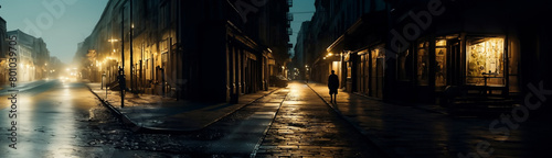 Mann in einer dunklen Hintergasse in der Innenstadt bei Nacht nach Regen - Urbane Gasse mit stimmungsvoller Beleuchtung photo