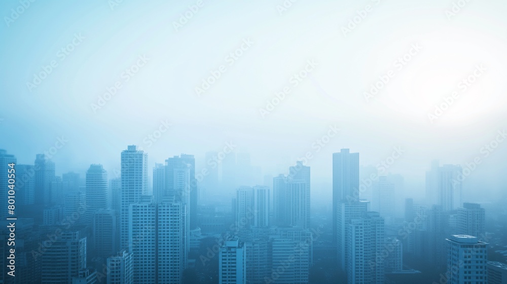 Aerial View Of The City Skyline In The Fog. Aerial View Of The City Skyline In The Fog.