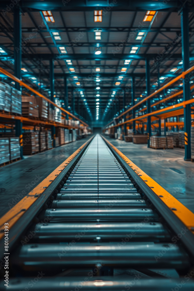 A detailed look at the vast automation and scale of an empty warehouse conveyer belt. A detailed look at the vast automation and scale of an empty warehouse conveyer belt.