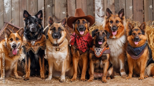Western-Themed Dog Portraits: Canine Cowboys and Bandits on Hay Bale