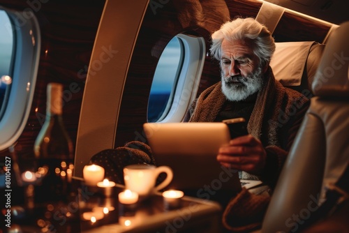 man on a plane charter flight business class photo