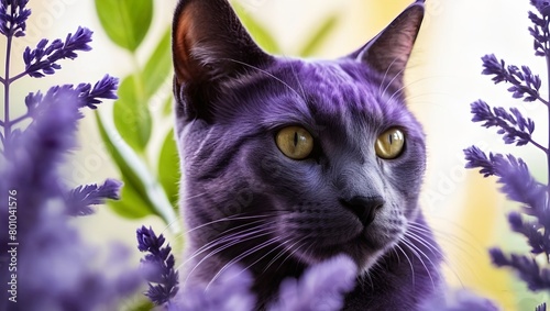 purple cat is with the purple lavender leaves photo