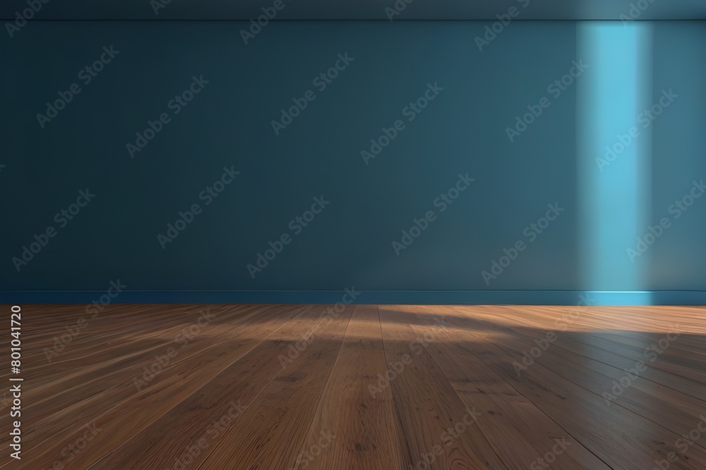 interior with blue wall and wooden floor Generative AI 