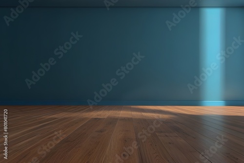 interior with blue wall and wooden floor Generative AI  © Alam