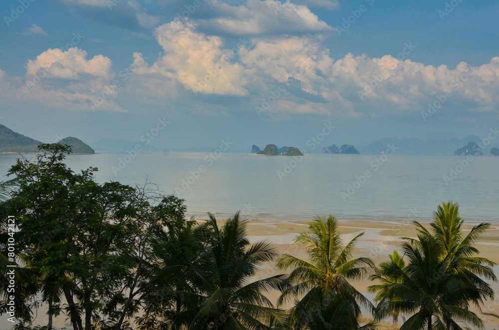 Beach of Thailand palms clouds asia