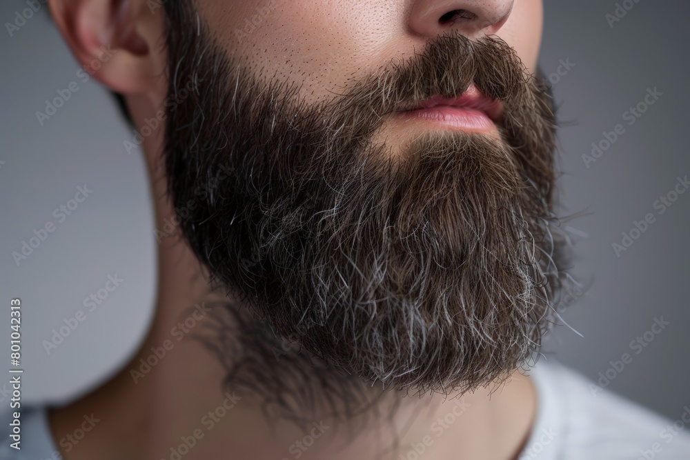 Fototapeta premium A man with a beard and mustache is shown with a white shirt
