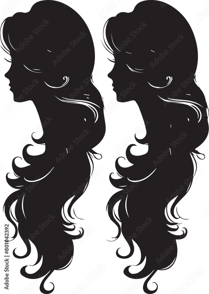 silhouette of girls with long hair