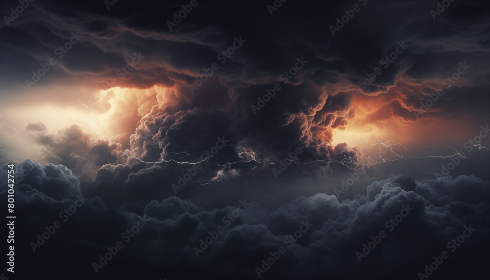 Fototapeta premium Dramatic thunderstorm with vivid lightning strikes illuminating dark. Generative AI