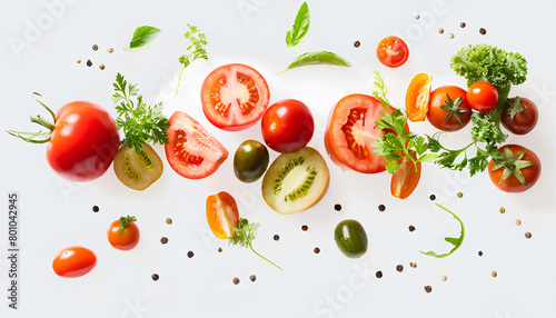 Flying healthy vegetables on white background