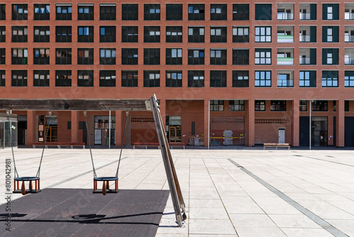 Square with swing in a residential area. Pamplona, ​​Navarra