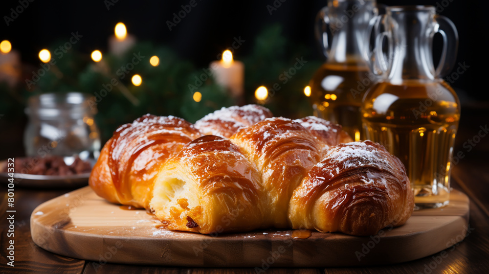 Christmas or New Year pastries. Christmas mood. Winter Holidays Concept. Light background. Selective focus Christmas or New Year pastries. Christmas mood. Winter Holidays Concept. Light background. Selective focus