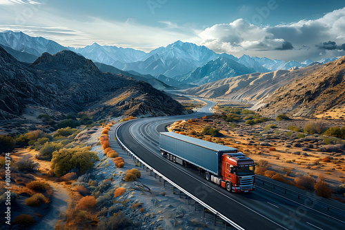 Truck Driving on a Mountain Road in Vibrant Landscape