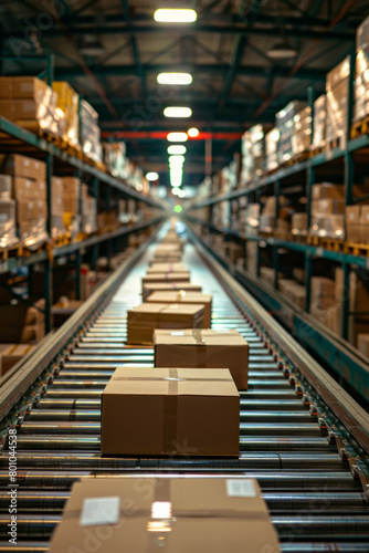 Efficient operations of a large warehouse with conveyor belt transporting packages © ChubbyCat