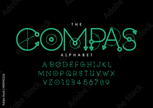 Vector of stylized modern font and alphabet