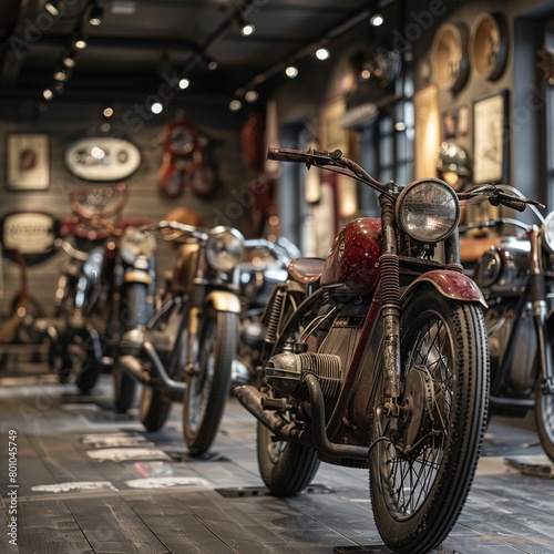 Showroom of vintage motorcycles where sales are conducted in Bitcoin, blending old and new economies