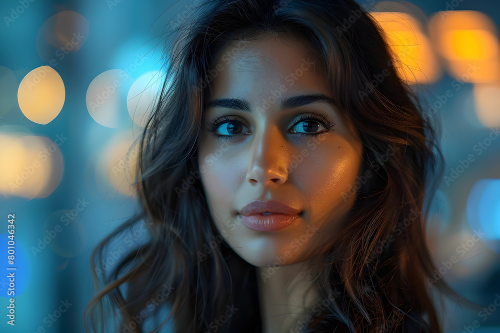 Stunning Indian Woman in Blue and Amber Lighting Stunning Indian Woman in Blue and Amber Lighting